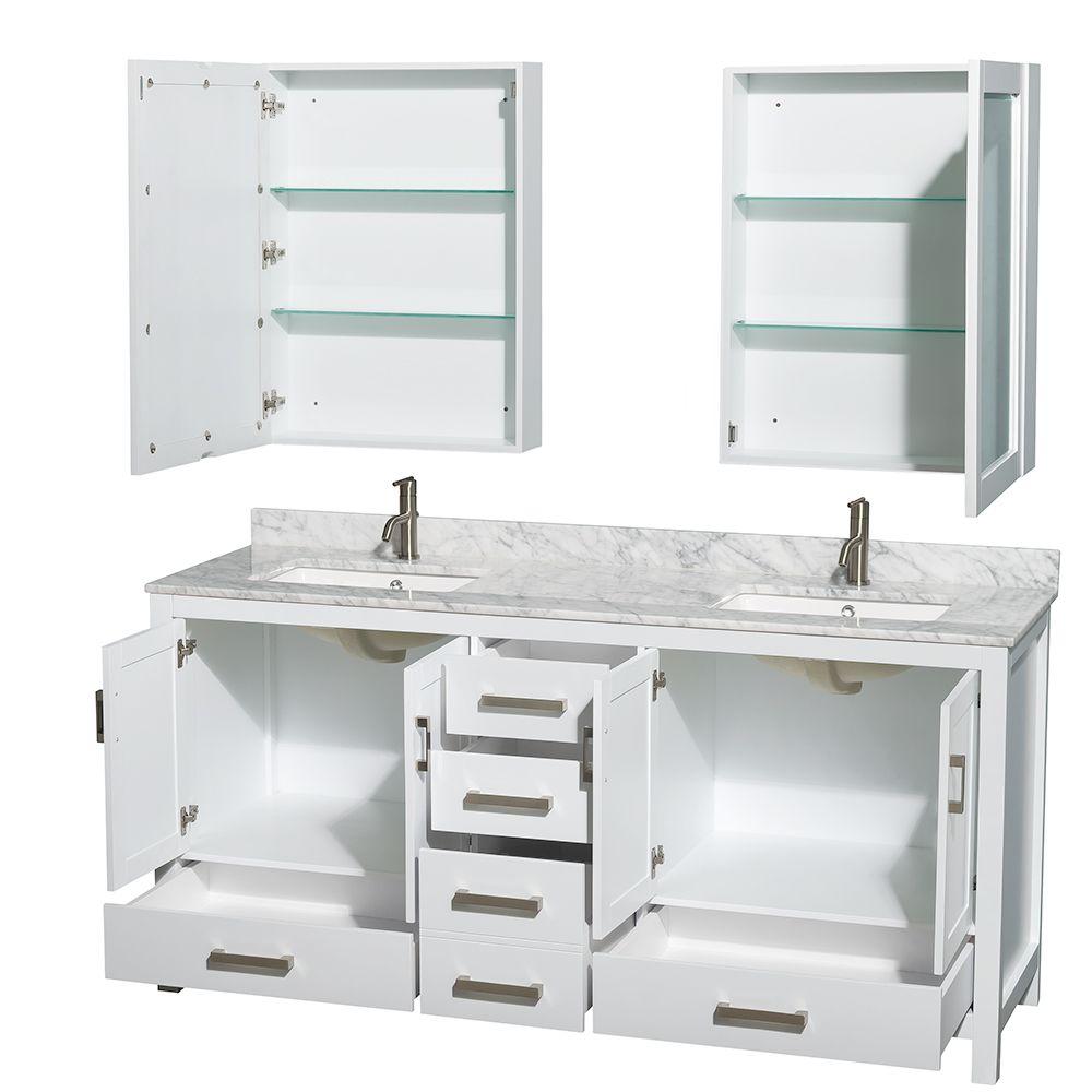 Wyndham Collection Sheffield 72 In Double Vanity Cabinet With Mirror Medicine Cabinets In White Wcs141472dwhcxsxxmed The Home Depot