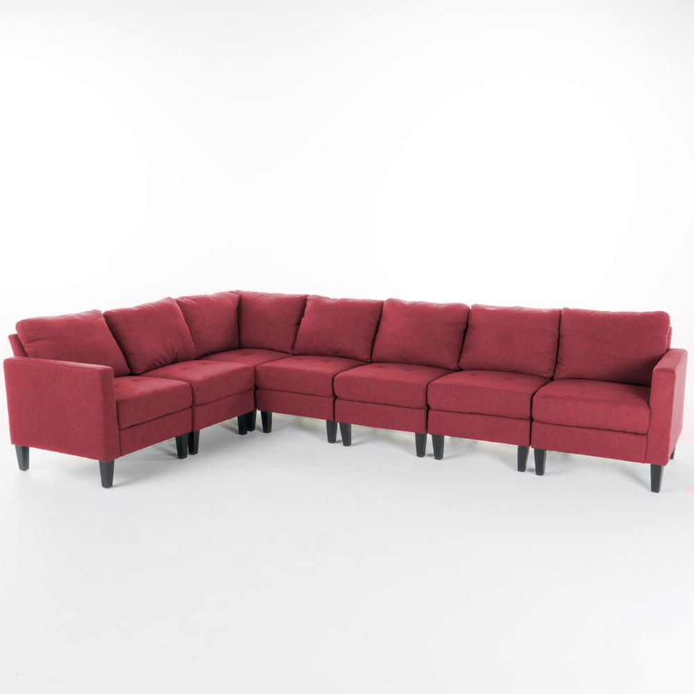 Noble House 7 Piece Deep Red Fabric Sectional 15830 The Home Depot
