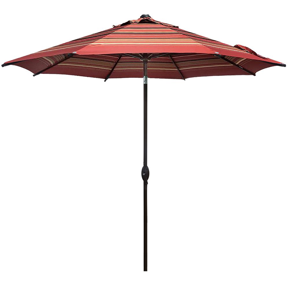 Abba Patio 9 Ft Market Patio Umbrella Steel Pole With Auto Tilt And Crank Red Stripe 8 Ribs Ap9388ctars The Home Depot