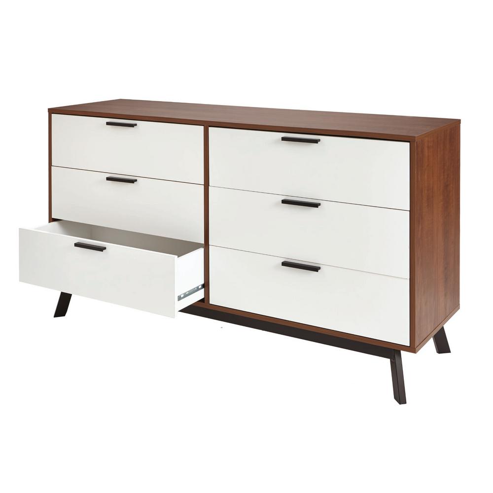 Homestar Milan 2 Tone 6 Drawer Dresser In Vintage Umber With White