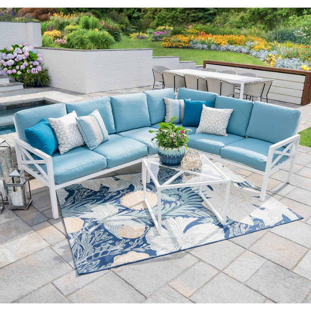 outdoor sectional home depot leisure made blakely white 5piece aluminum outdoor sectional set with spa blue cushions sectionals lounge furniture the outdoor sectional home depot leisure made blakely white 5piece aluminum outdoor sectional set with spa blue cushions sectionals lounge furniture the