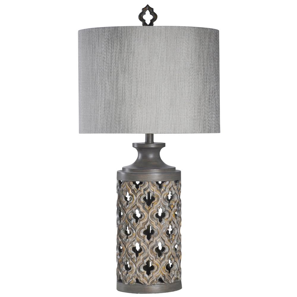 StyleCraft 34.5 in. Vincent Gray Table Lamp with Gray Hardback Fabric ...