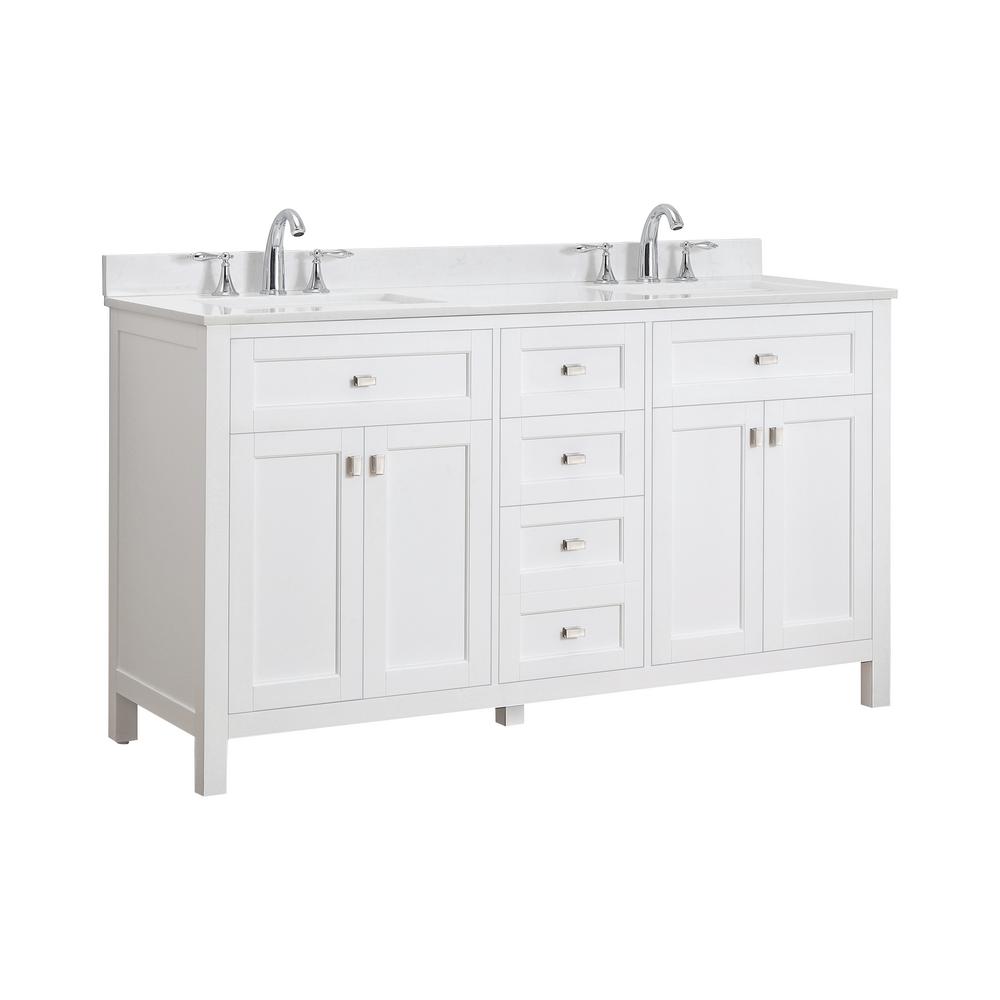 Cahaba Juniper 60 in. W x 21 in. D Bath Vanity in White with Cultured Marble Vanity Top with ...