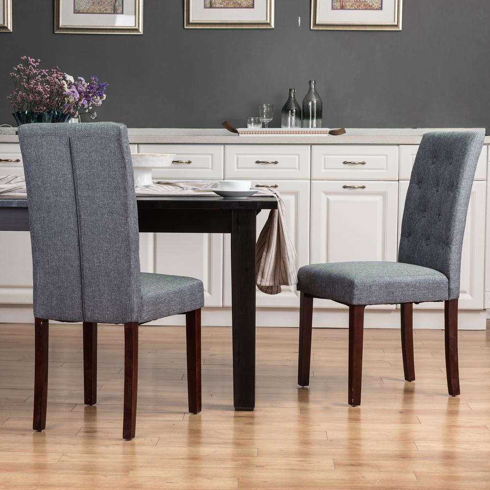Glitzhome Dark Gray Fabric Dining Chair With Tufted Back Set Of 2 1005003519 The Home Depot