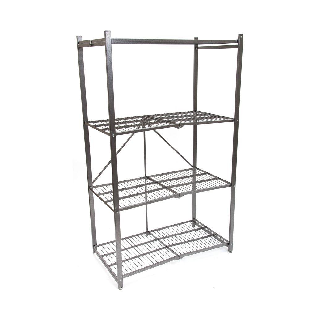 Pop It Steel Pewter Garage Storage Shelves 4 Tier Steel Foldable Shelf In Pewter