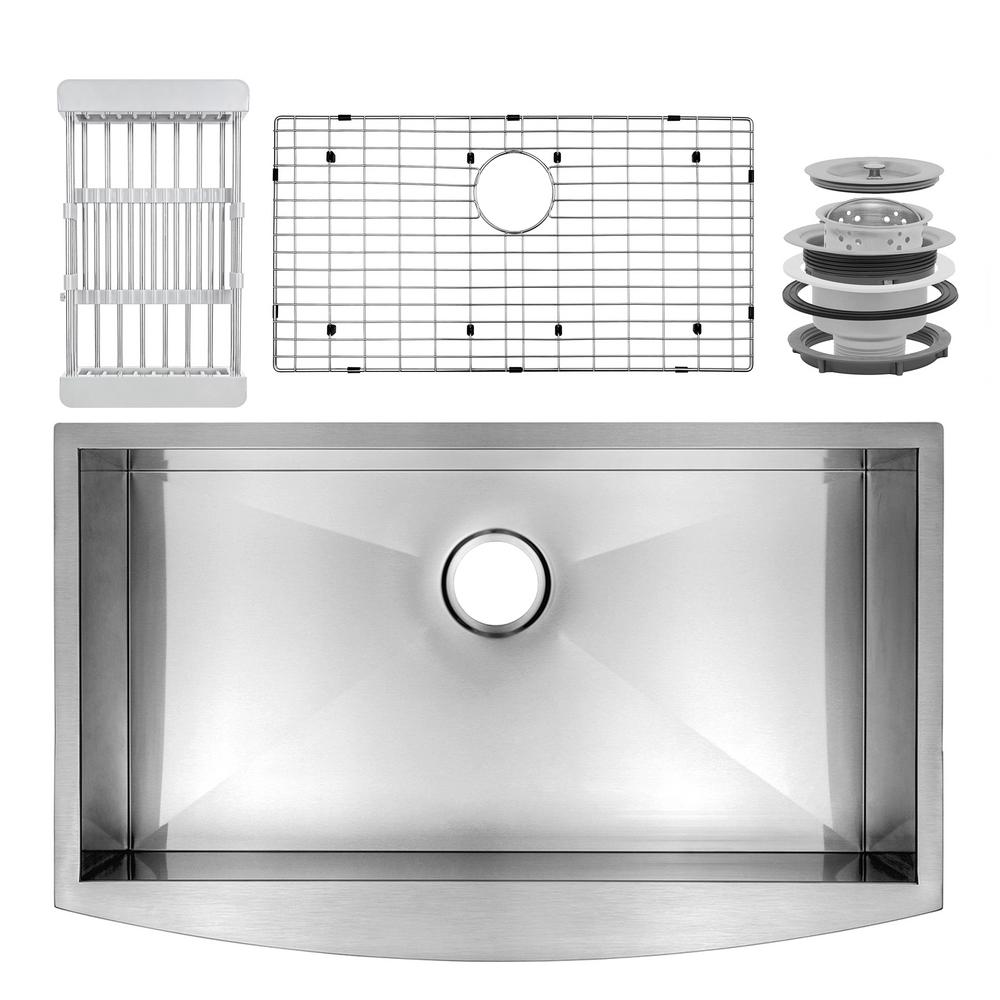 Akdy Handcrafted All In One Farmhouse Apron Front Stainless Steel 33 In X 22 In X 9 In Single Bowl Kitchen Sink Ks0313 The Home Depot