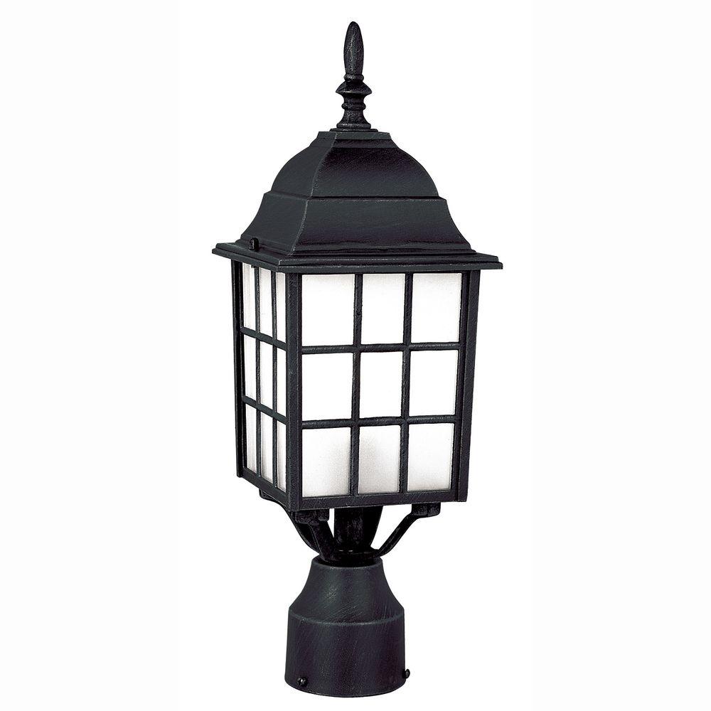 Post Lighting Outdoor The Home Depot Cityscape 1 Light Outdoor Black Post Top Lantern With Frosted Glass