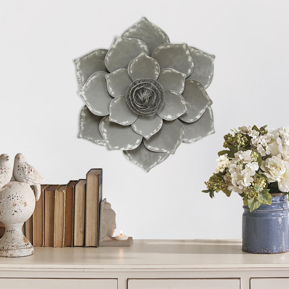 Metal Grey Lotus Wall Decor S07656 The Home Depot Metal Grey Lotus Wall Decor
