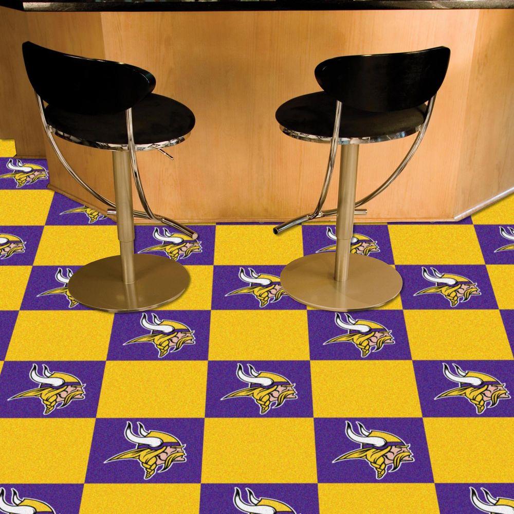 Fanmats Nfl Minnesota Vikings Purple And Gold Nylon 18 In X 18 In Carpet Tile 20 Tiles Case 8560 The Home Depot