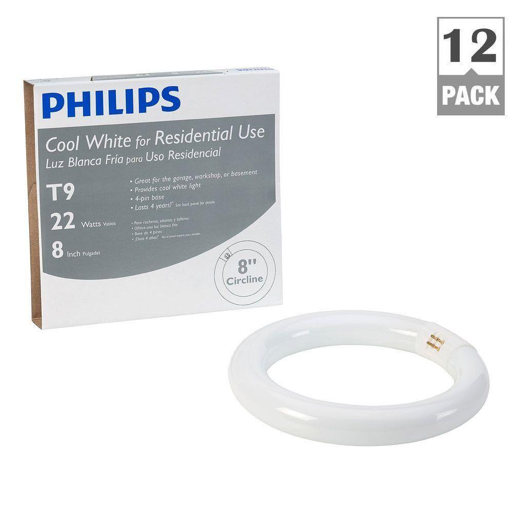 Philips 22 Watt 8 In Linear T9 Fluorescent Light Bulb Cool White Philips 22 Watt 8 In Linear T9 Fluorescent Light Bulb Cool White 4100k Plus Circline 12 Pack 391169 The Home Depot