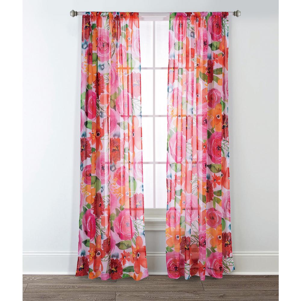 Sara B Santa Monica 95 In L Polyester Fl Sheer Window Panel L Polyester Fl Sheer Window Panel In Pink