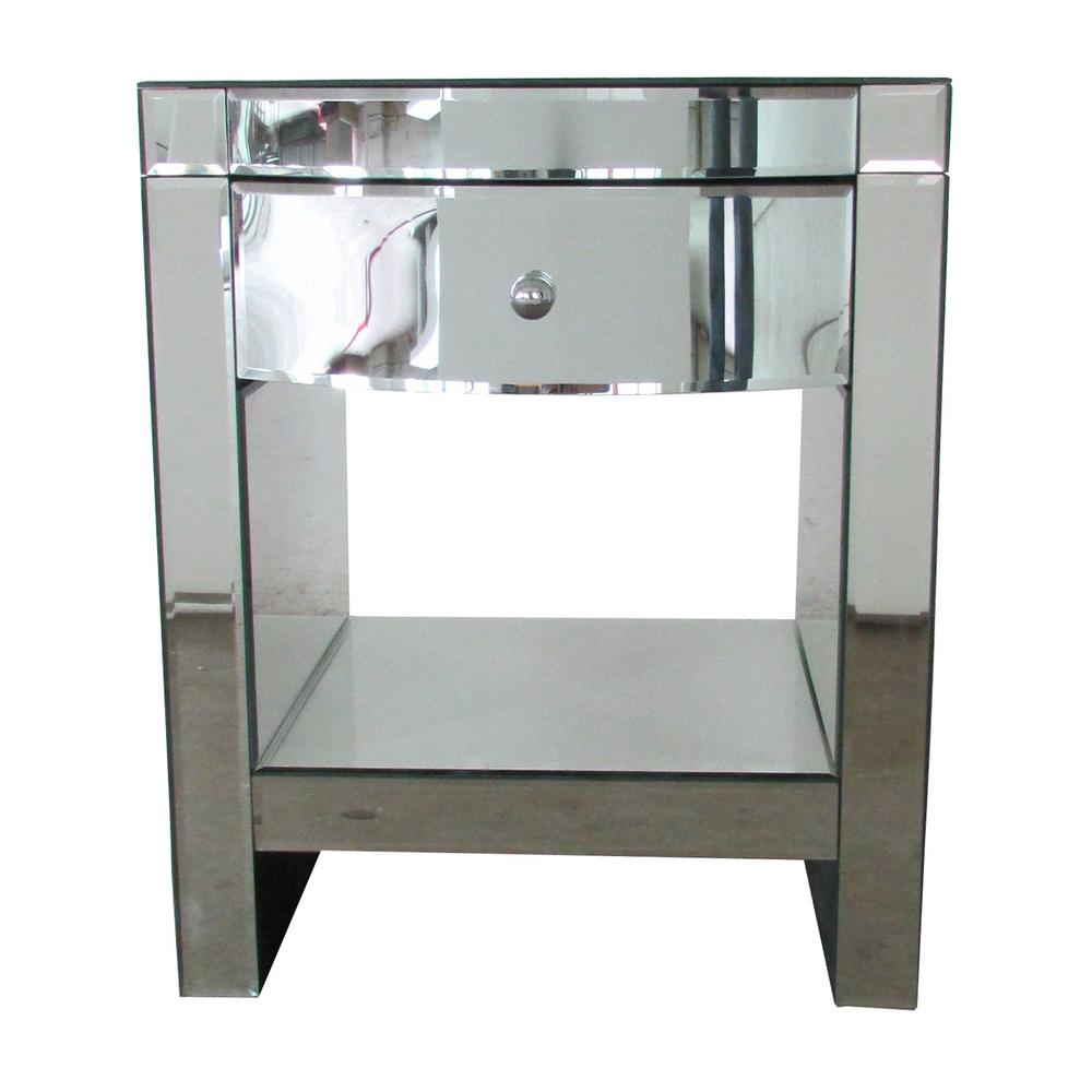 Noble House Roxie Mirrored Bedside Table With Drawer And