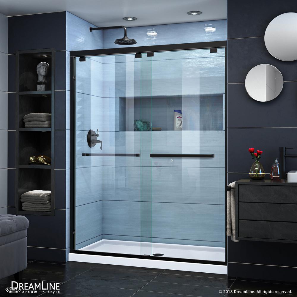 Encore 56 To 60 In X 76 In Semi Frameless Sliding Shower Door In Satin Black