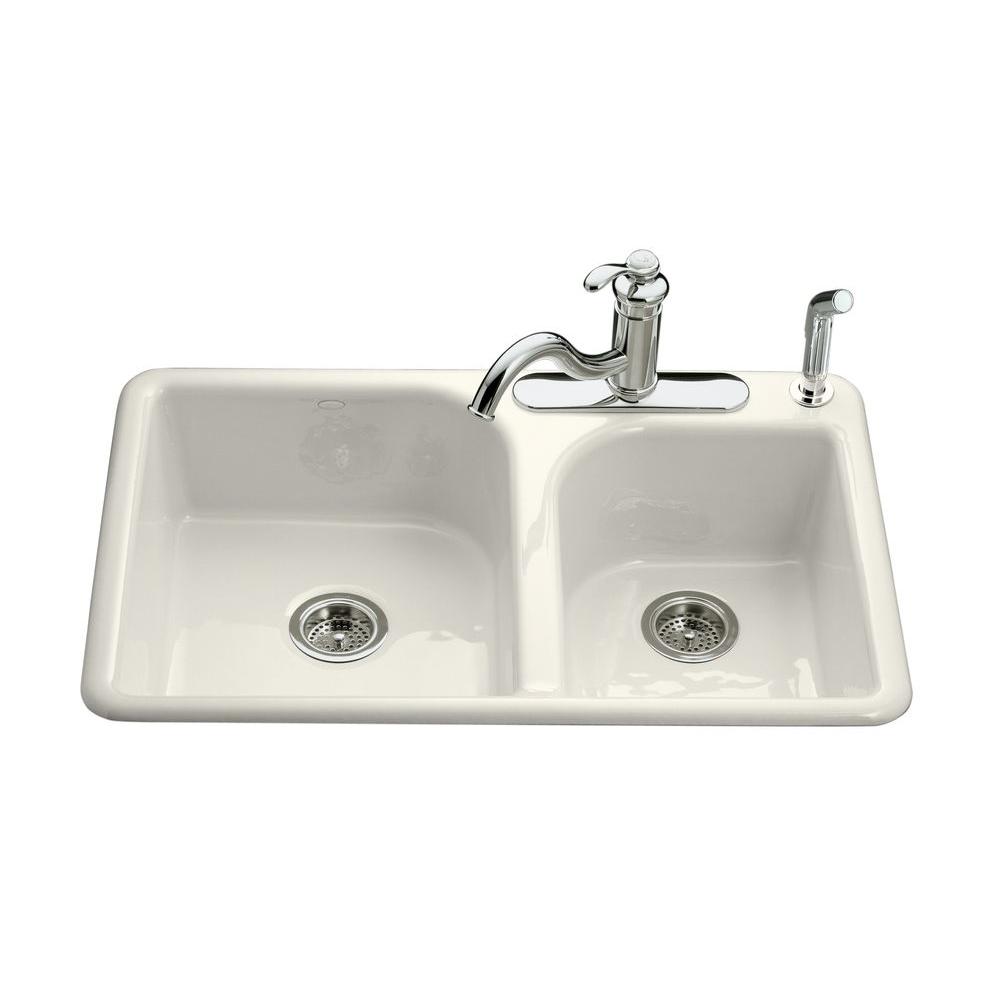 Cast Iron Drop In Kitchen Sinks The Home Depot Efficiency Drop In Cast Iron 33 4 Hole Double Bowl Kitchen