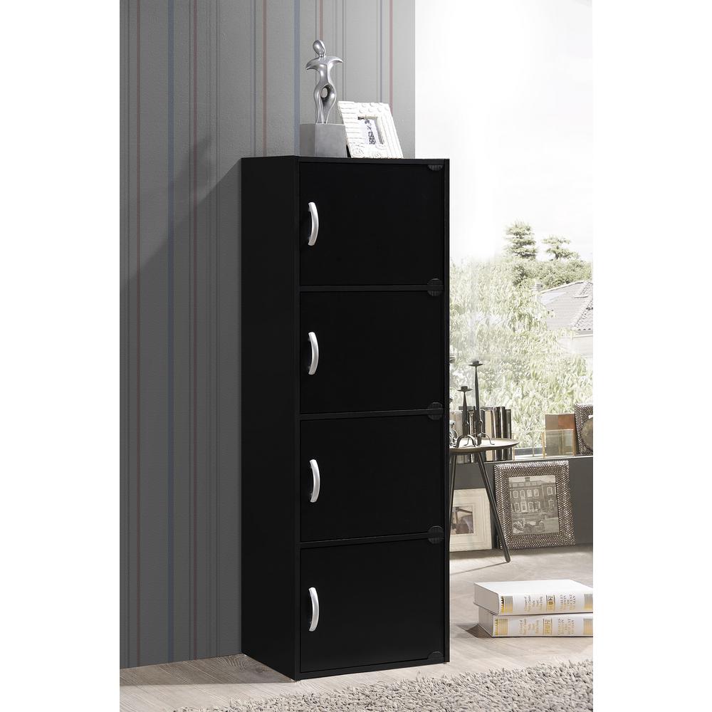 Hodedah 4 Shelf 47 In H Black Bookcase With Doors Hid4 Black