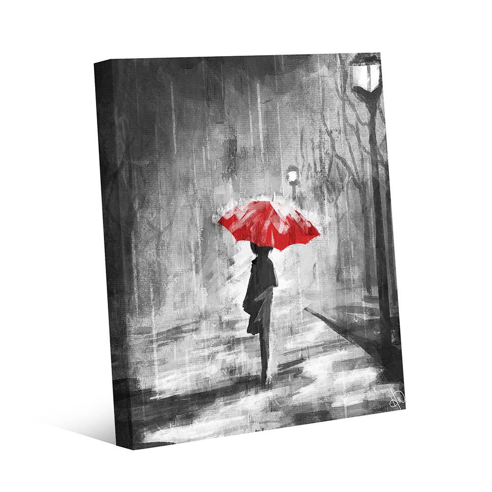 16 In X 20 A Rainy Walk Red Umbrella Wrapped Canvas Wall Art Print