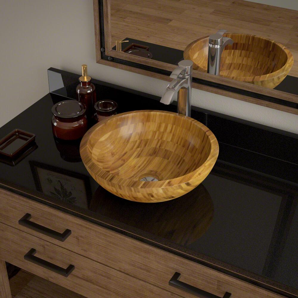 Bundle - 4 Items: Sink, Faucet, Pop Up Drain, and Sink Ring MR Direct 890 Bamboo Vessel Sink Antique Bronze Bathroom Ensemble with 718 Vessel Faucet
