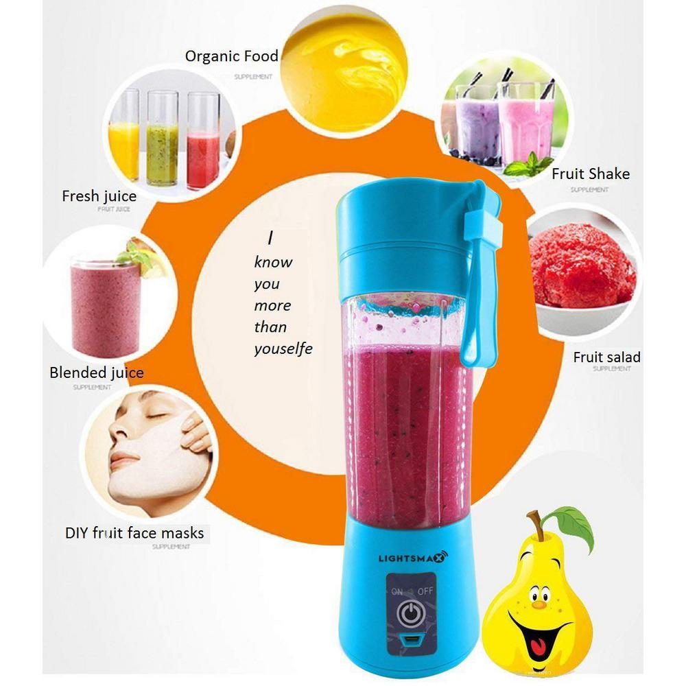 Lightsmax 13 Oz Single Speed Blue Portable Smoothie Juice Blender With 6 Blades 3d 2000mah Rechargeable Battery Psb The Home Depot