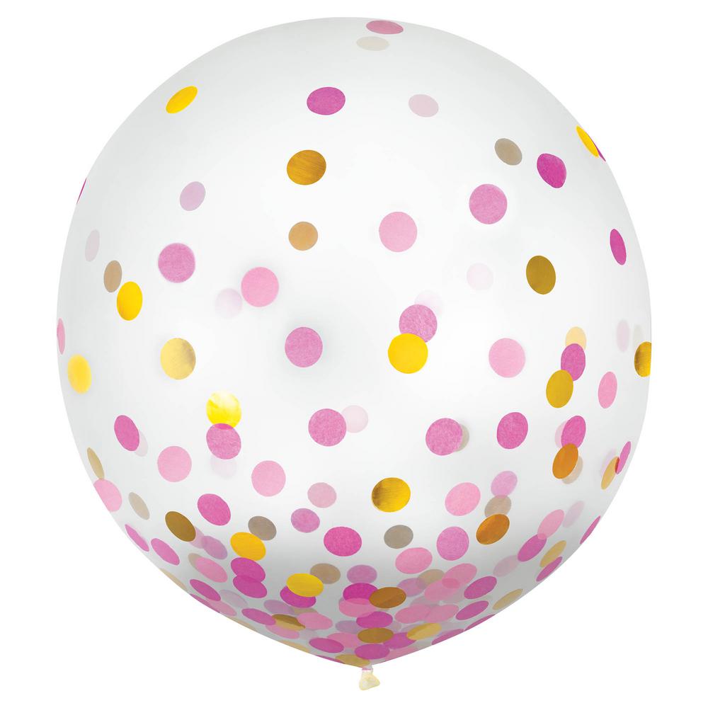 Amscan 24 in. Round Gold and Pink Confetti Balloons (2Pack)1100007