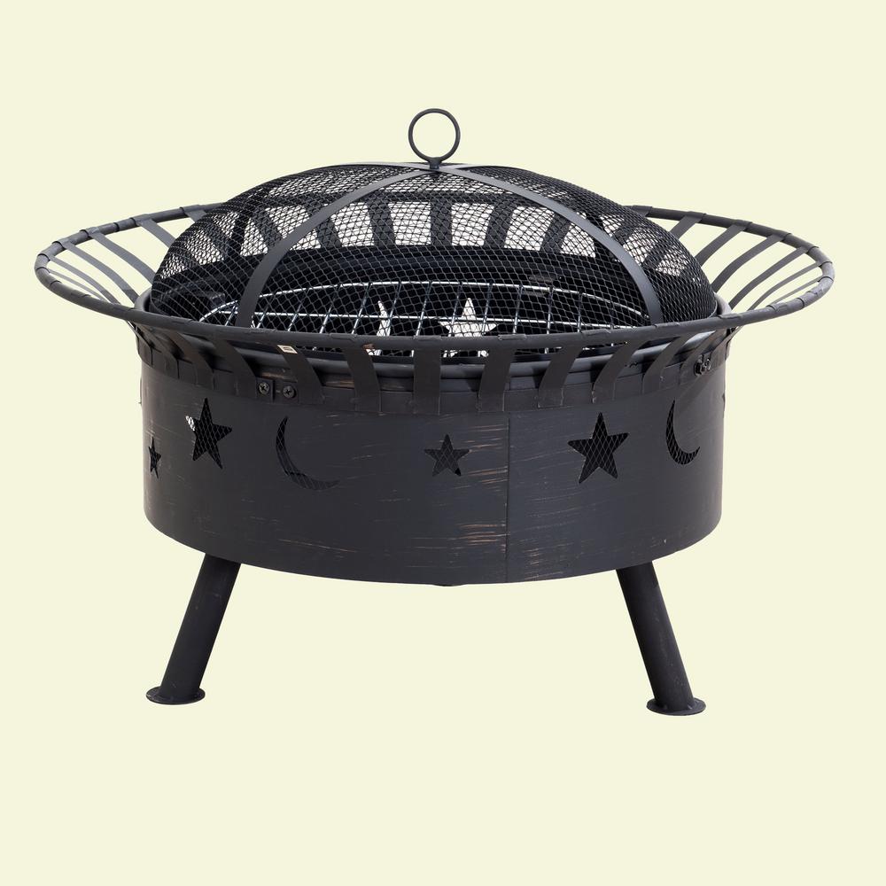 Sunjoy 32 In X 23 62 In Round Steel Wood Burning Fire Pit With