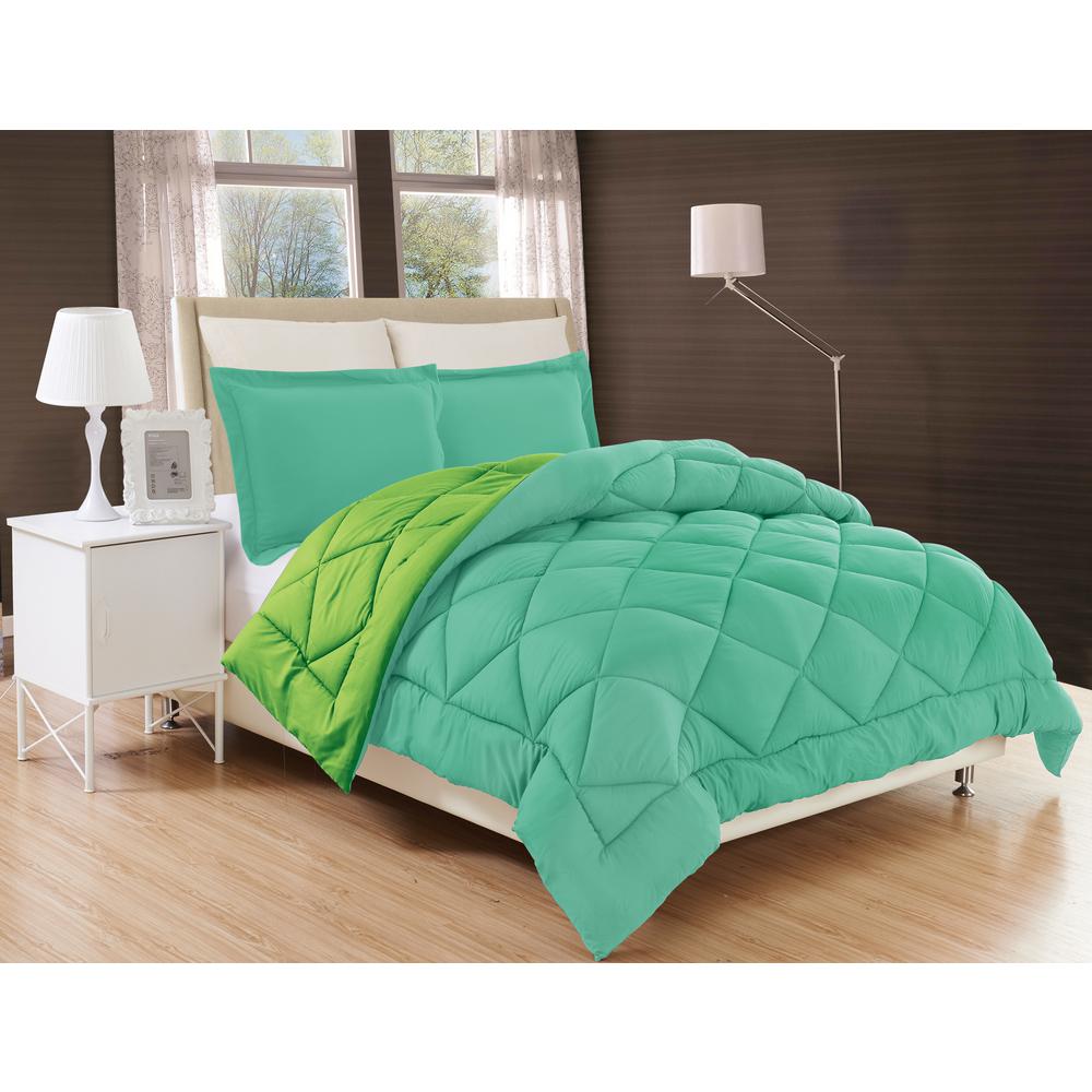 Elegant Comfort Down Alternative Aqua And Lime Reversible King Elegant Comfort Down Alternative Aqua And Lime Reversible King Comforter Set