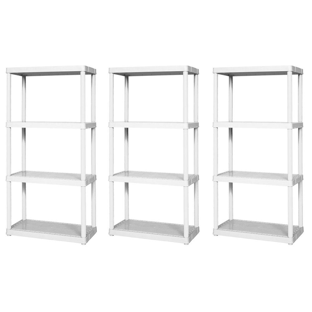 white storage shelving units