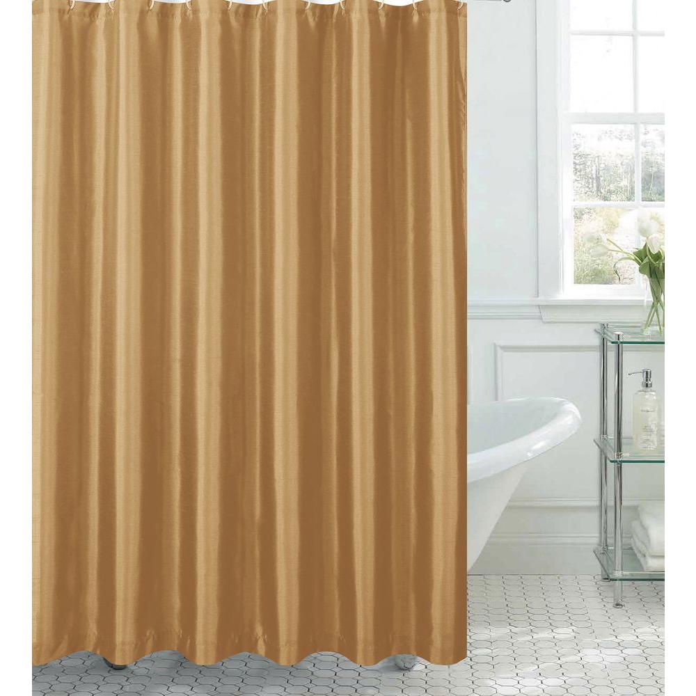 Creative Home Ideas Jane Faux Silk 70 In W X 72 L Shower Curtain With Metal Roller Hooks Gold