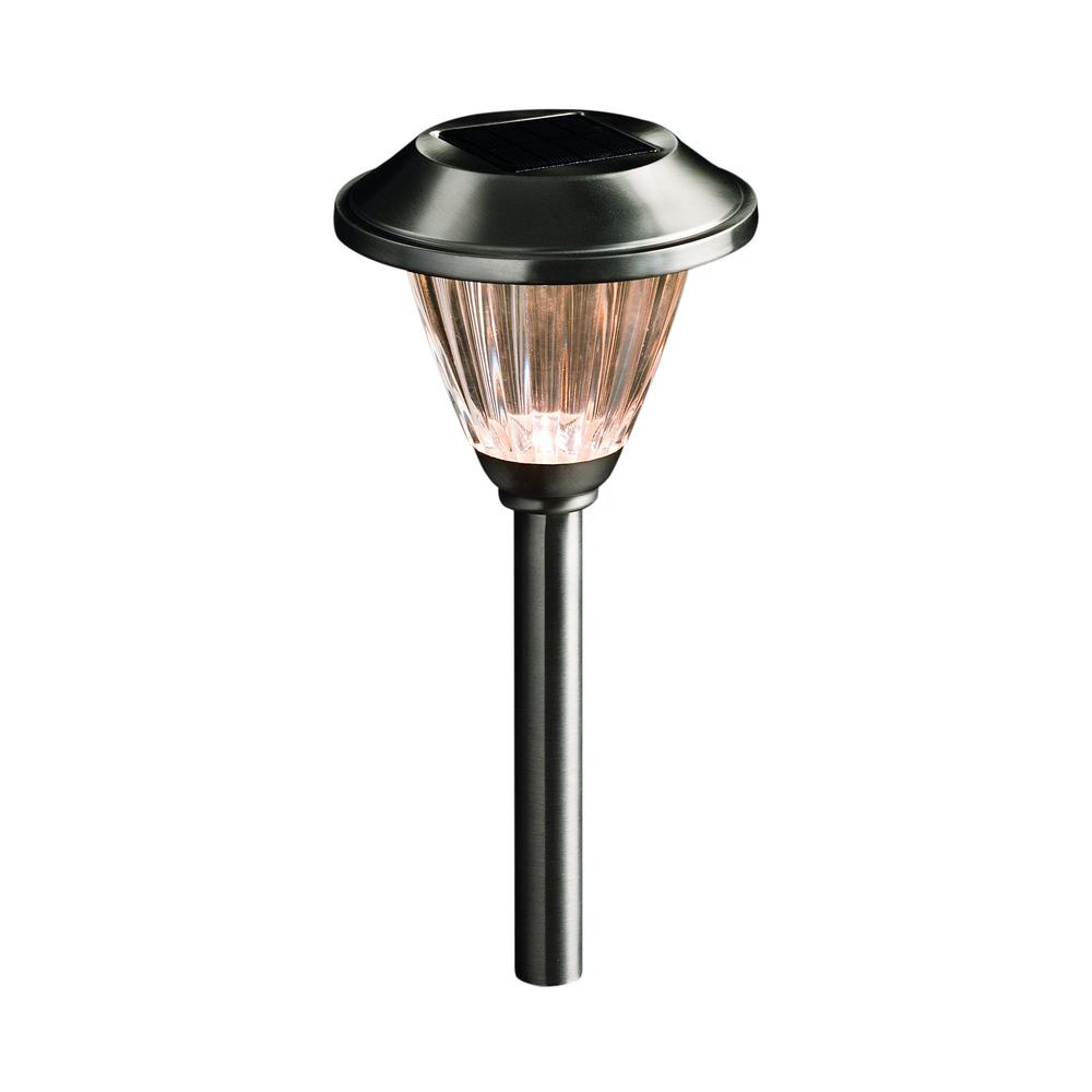 Brushed Nickel Landscape Lighting Outdoor The Home Depot Solar Stainless Outdoor Integrated Led 3000k 15 Lumens Metal And Glass Landscape Pathway Light Set