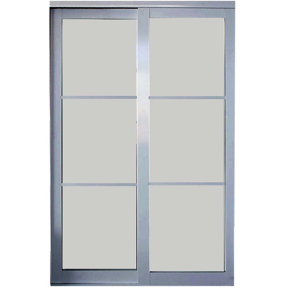 Contractors Wardrobe 72 In X 96 Eclipse 3 Lite Satin Clear Aluminum Frame Mystique Glass Interior Sliding Door
