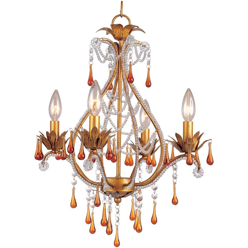 AF Lighting Naples 4Light Chrome Mini Chandelier with Light Purple Plastic Bead Accents83534H