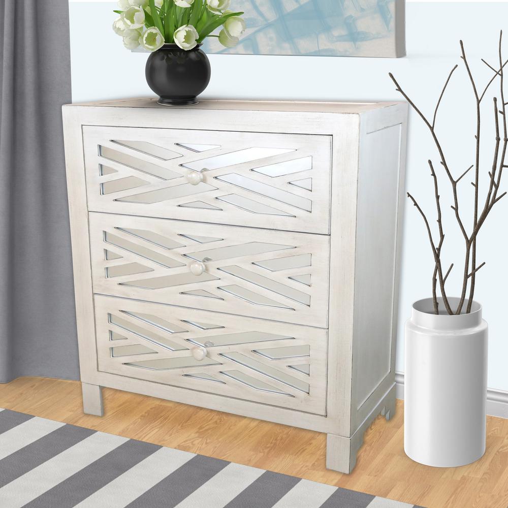 River Of Goods Trellis White Mirrored 3 Drawer Chest 19701 The