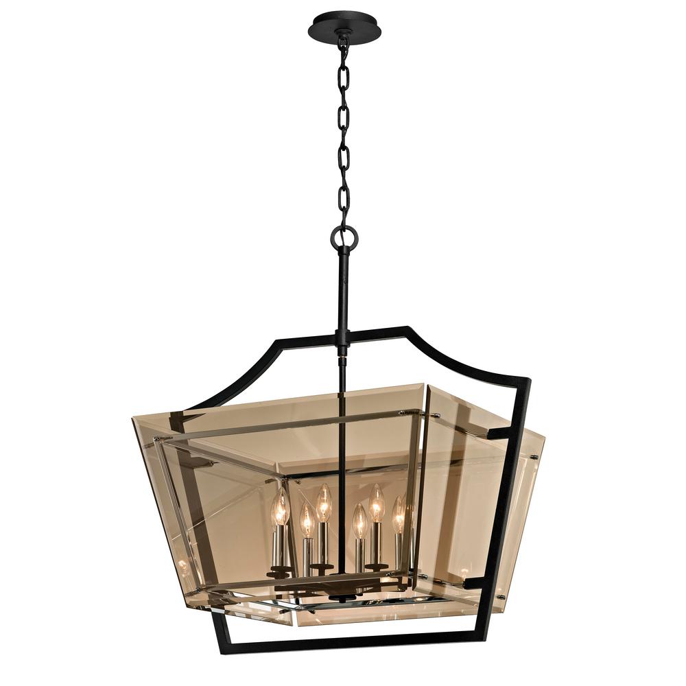 Troy Lighting Domain 8 Light Forged Iron And Polished Chrome Pendant Domain 8 Light Forged Iron And Polished Chrome Pendant With Plated Topaz Glass Shade