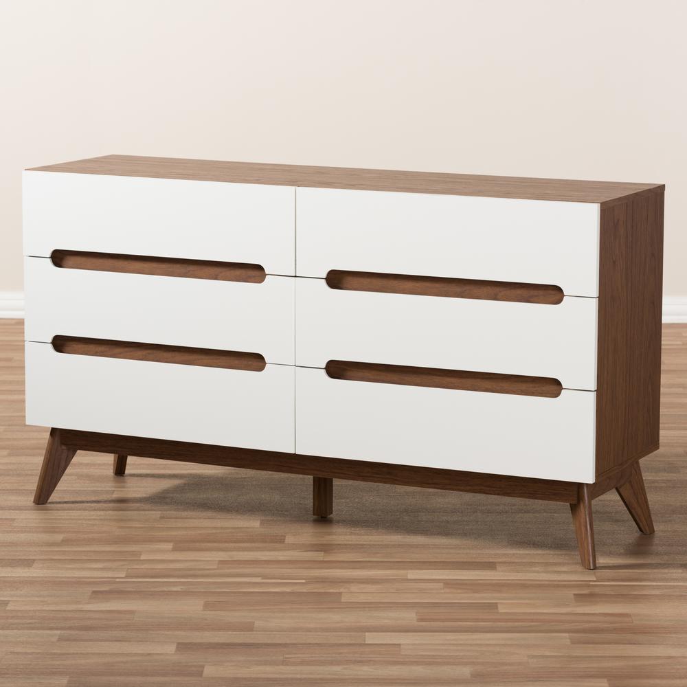 Baxton Studio Calypso 6 Drawer White And Brown Dresser 28862 7502