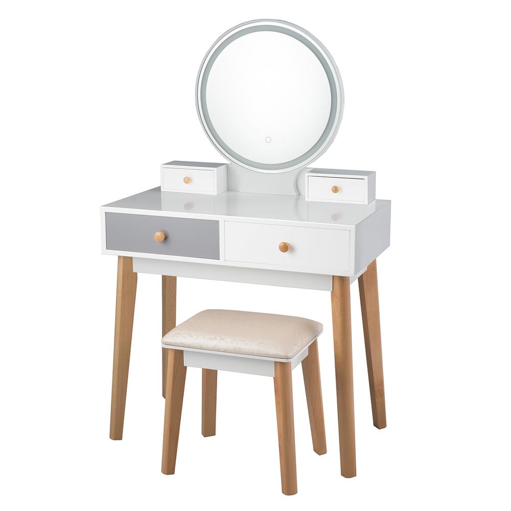 Costway 2 Piece White Grey Vanity Table With Color Lighting Modes