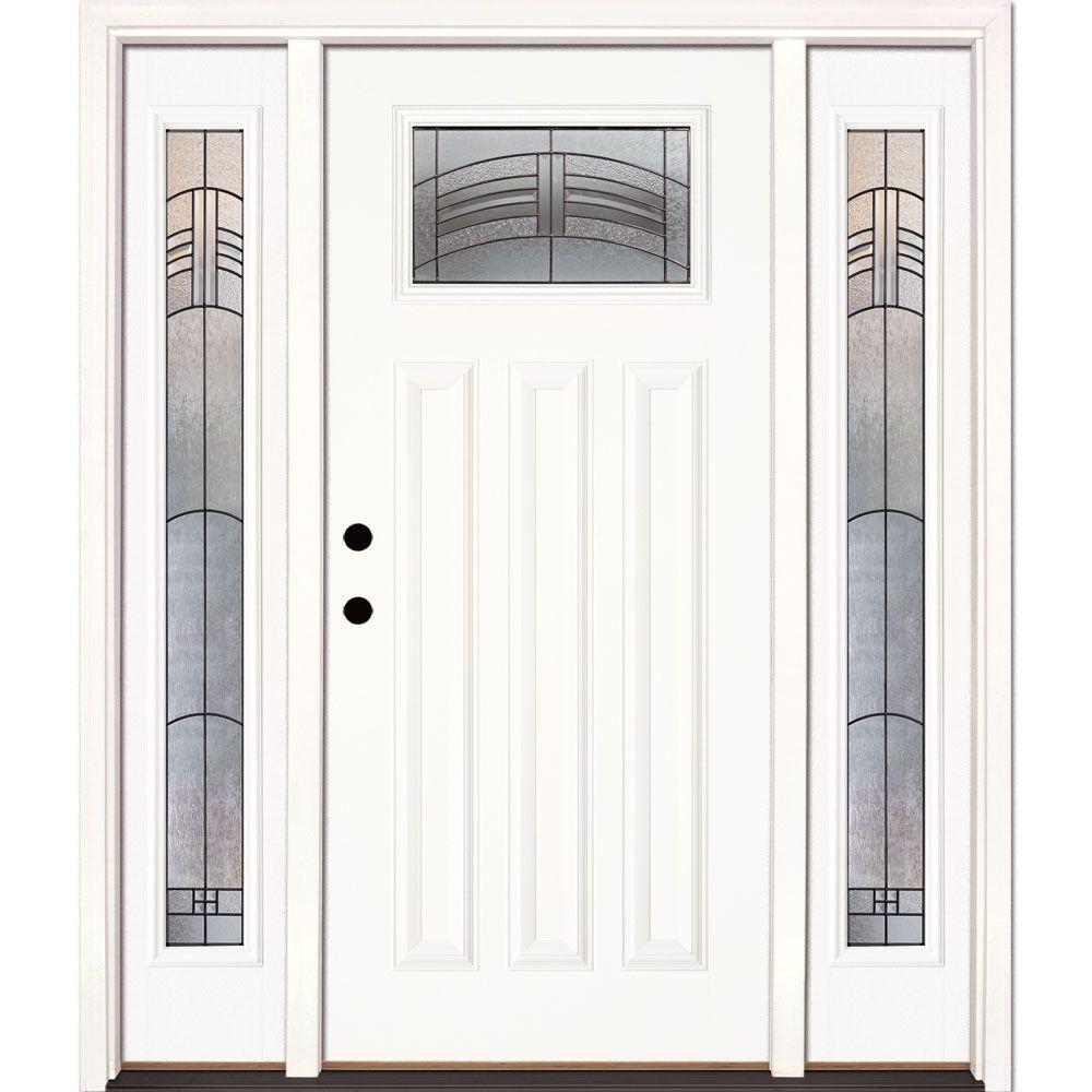 Feather River Doors 63 5 In X 81 625 In Rochester Patina Craftsman Unfinished Smooth Right Hand Fiberglass Prehung Front Door W Sidelites A73191 3a4 The Home Depot