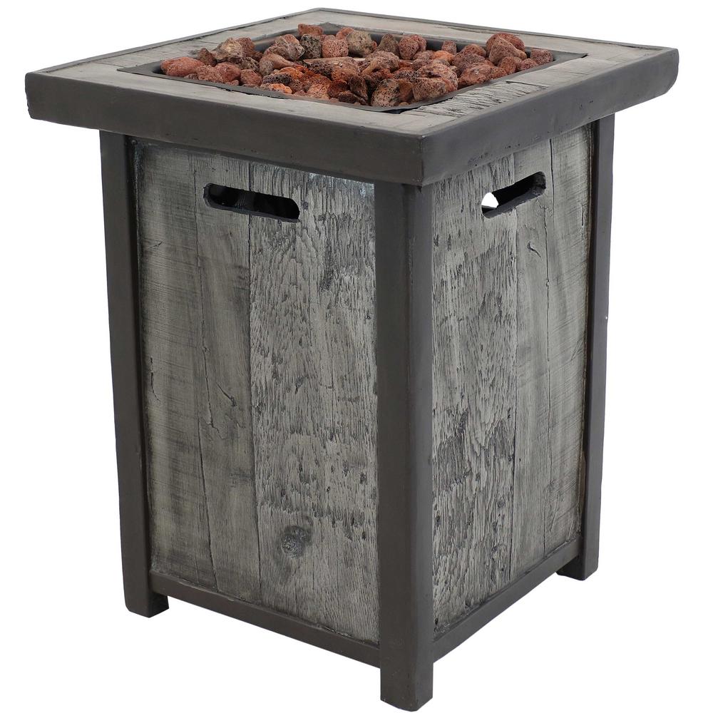 Sunnydaze Outdoor Smokeless Cast Stone Propane Gas Fire Pit Table with Weathered Wood Look 24