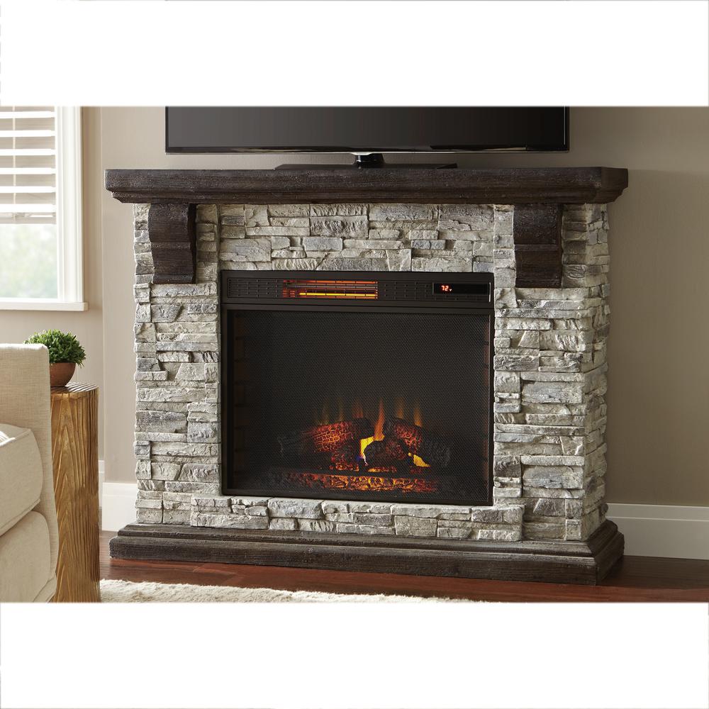 Home Decorators Collection Highland 50 in. Faux Stone Mantel Electric Fireplace in Gray103058 