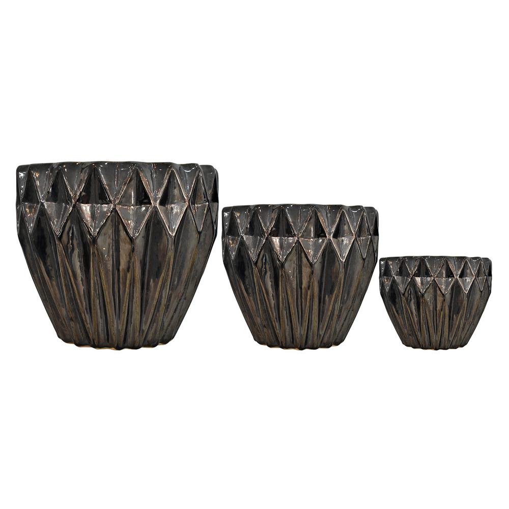 Three Hands 9 In Ceramic Planter S 3 Black 49634 The Home Depot Ceramic Planter S 3 In Black