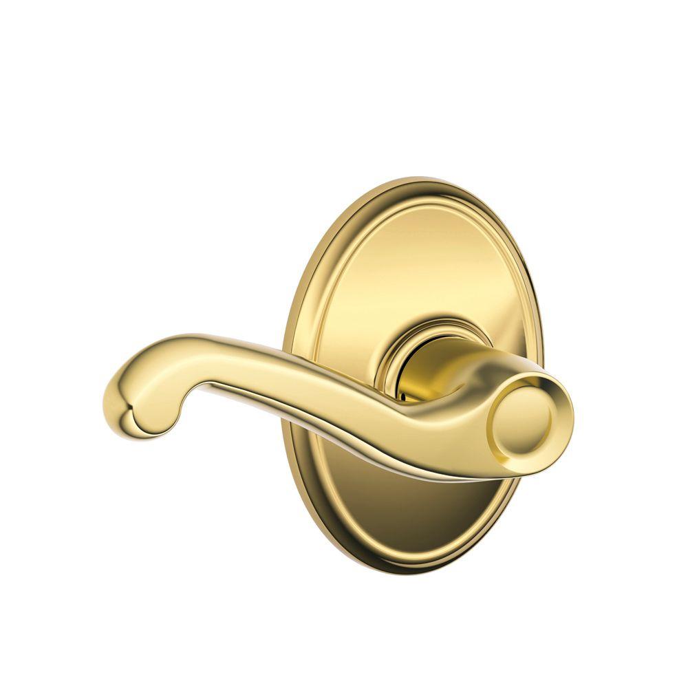 Schlage Wakefield Collection Flair Bright Brass Keyed Entry Door LeverF51 V FLA 605 WKF The