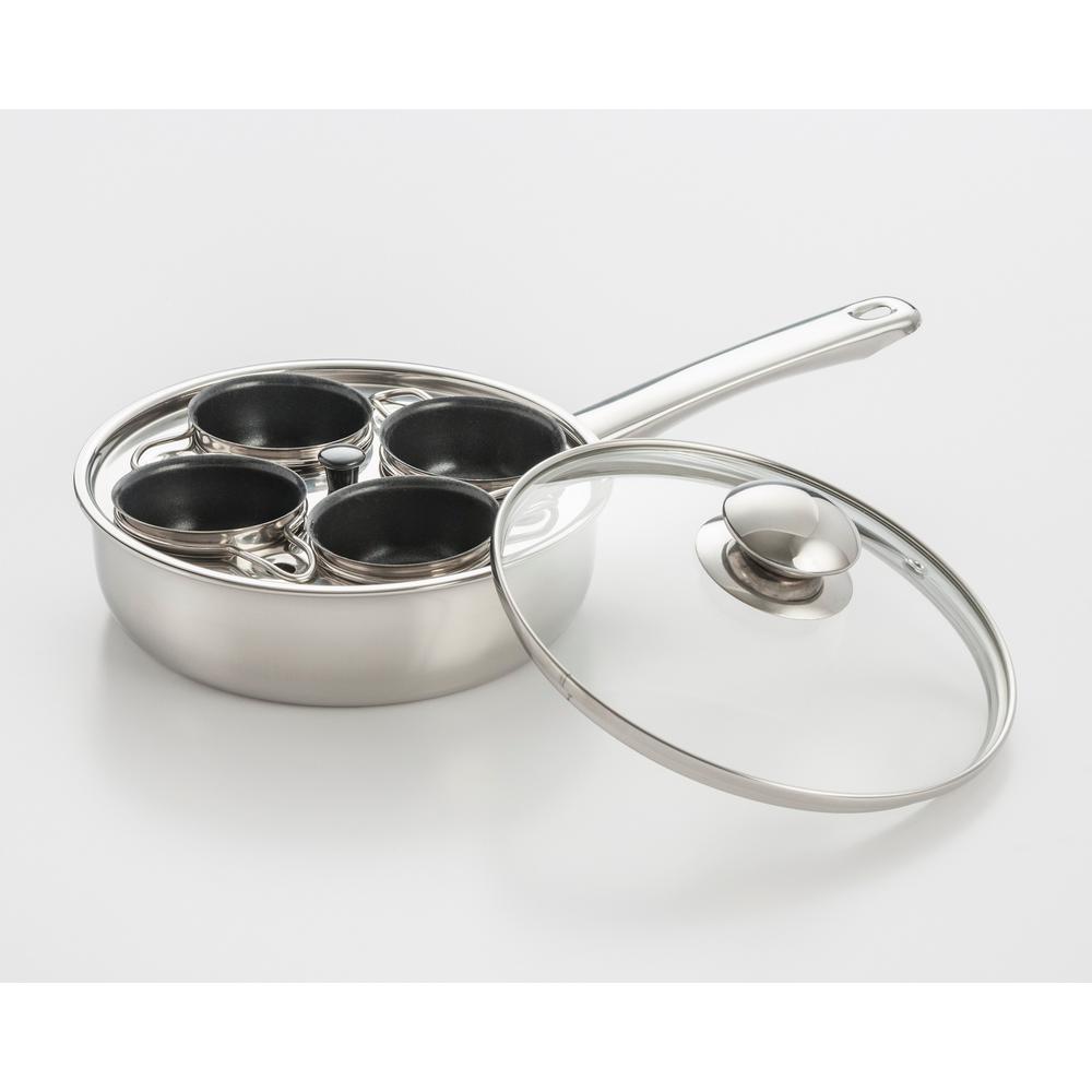 ExcelSteel Professional 4Cup Stainless Steel Egg Poacher with Glass