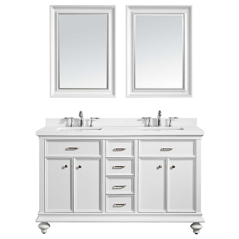 Roswell Charlotte 60 In W X 22 D 36 H Vanity White With Quartz Top Basin And Mirror