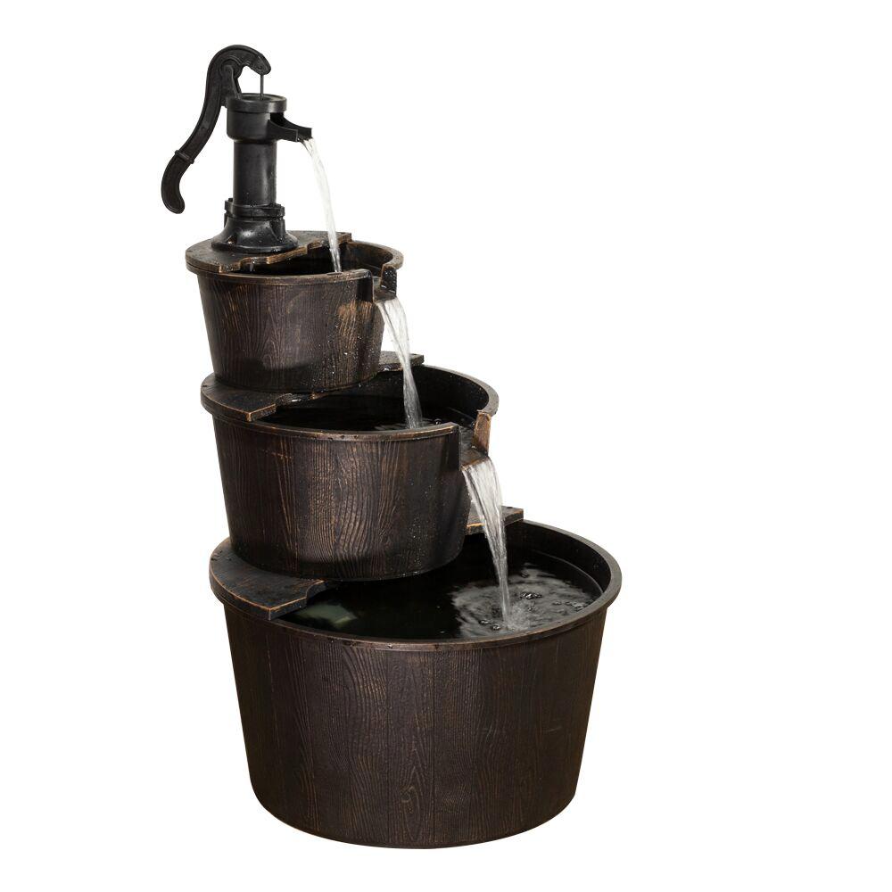Alpine Corporation 3 Tiered Rustic Pump Outdoor Waterfall Barrel Fountain Alpine Corporation 3 Tiered Rustic Pump Outdoor Waterfall Barrel Fountain