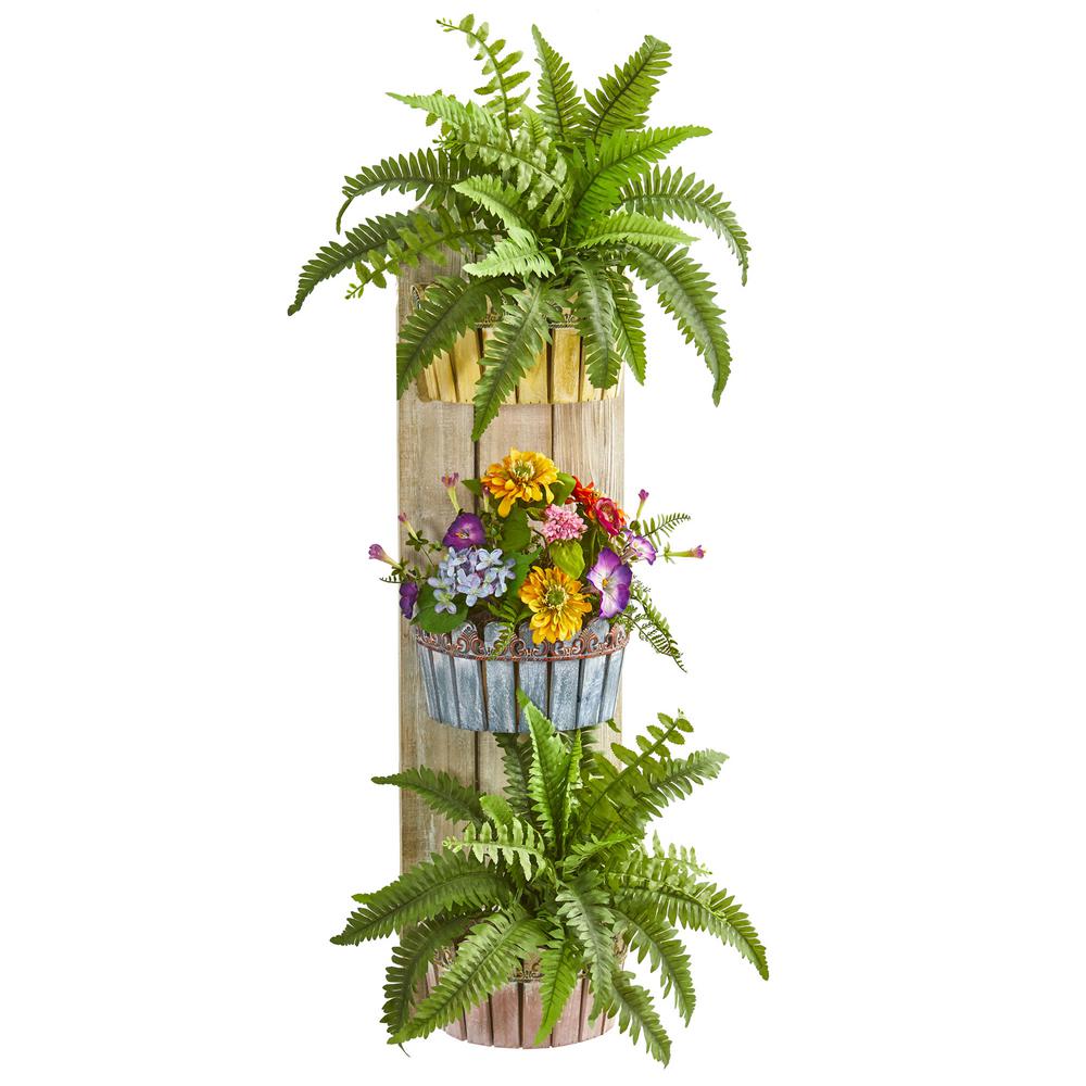 39 In Indoor Mixed Floral And Fern Artificial Plant In Three Tiered Wall Decor Planter