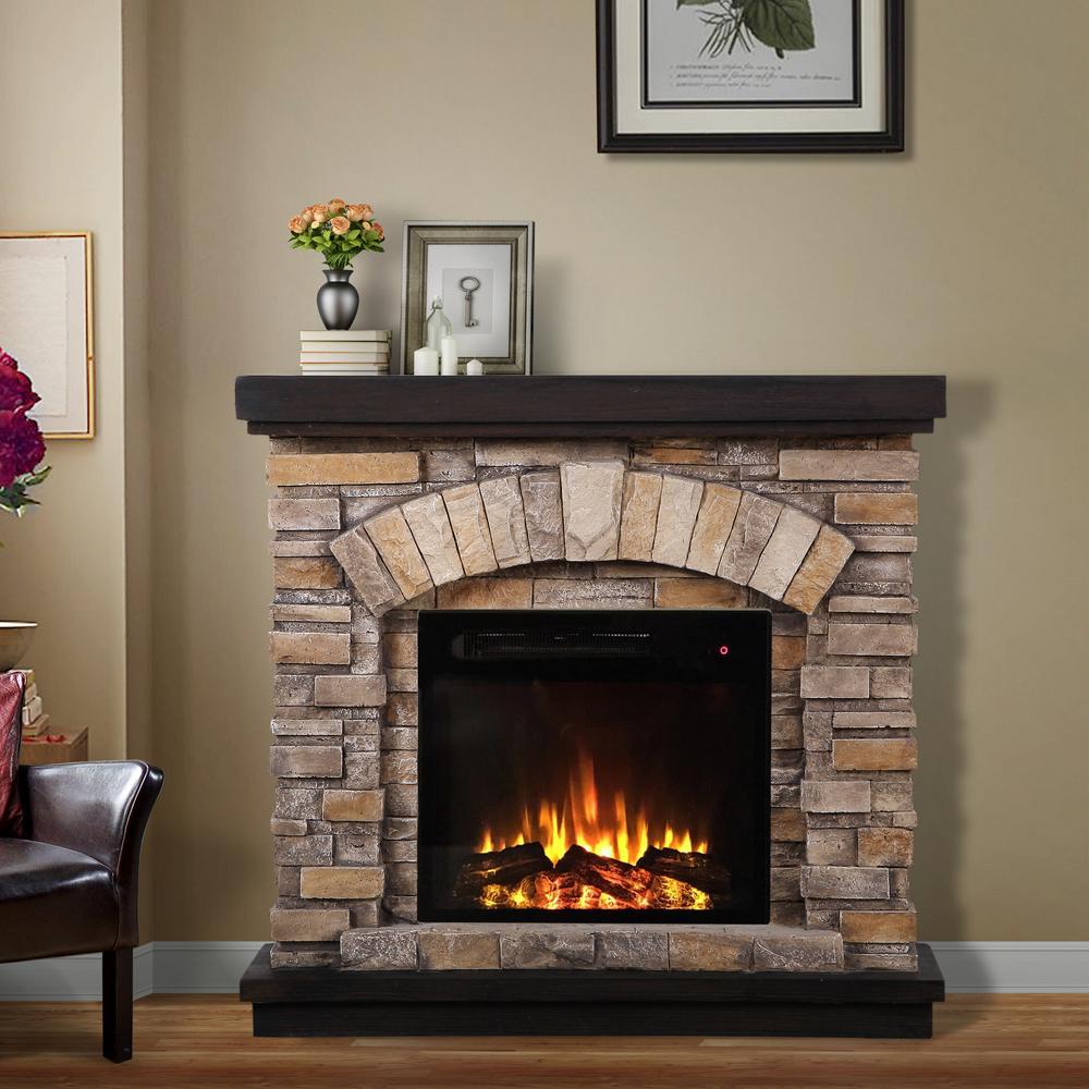 Unbranded 36 in. Freestanding Electric Fireplace in TanFFP20131 The