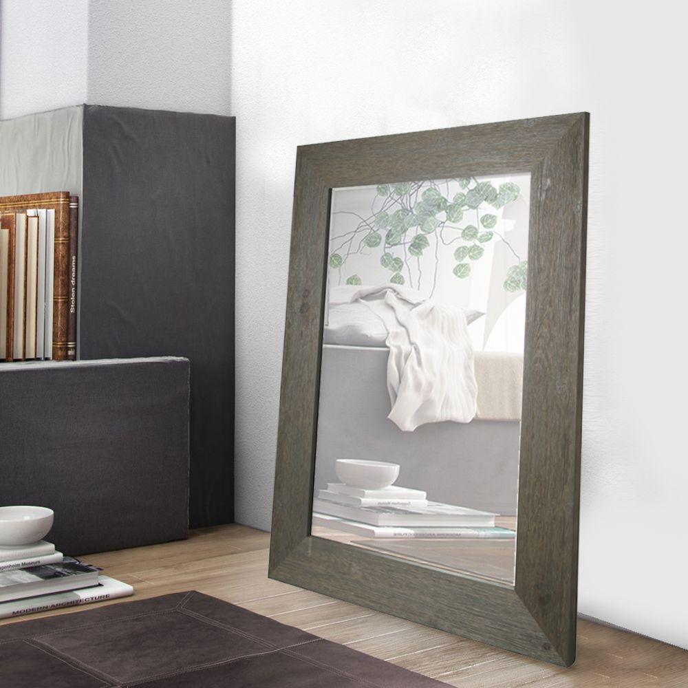 46 In H X 34 W Grey Hand Stained Wood Beveled Mirror Inner W Grey Hand Stained Wood Beveled Mirror