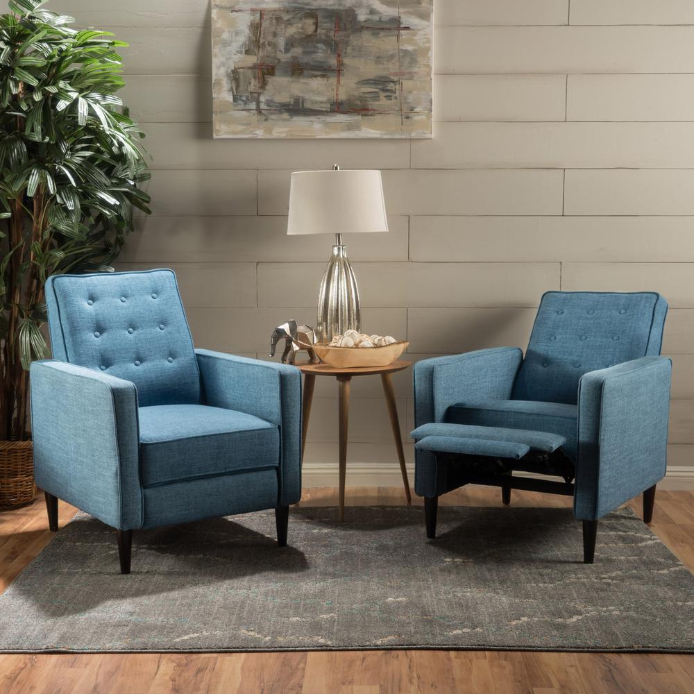 Noble House Mervynn MidCentury Modern Button Back Muted Blue Fabric