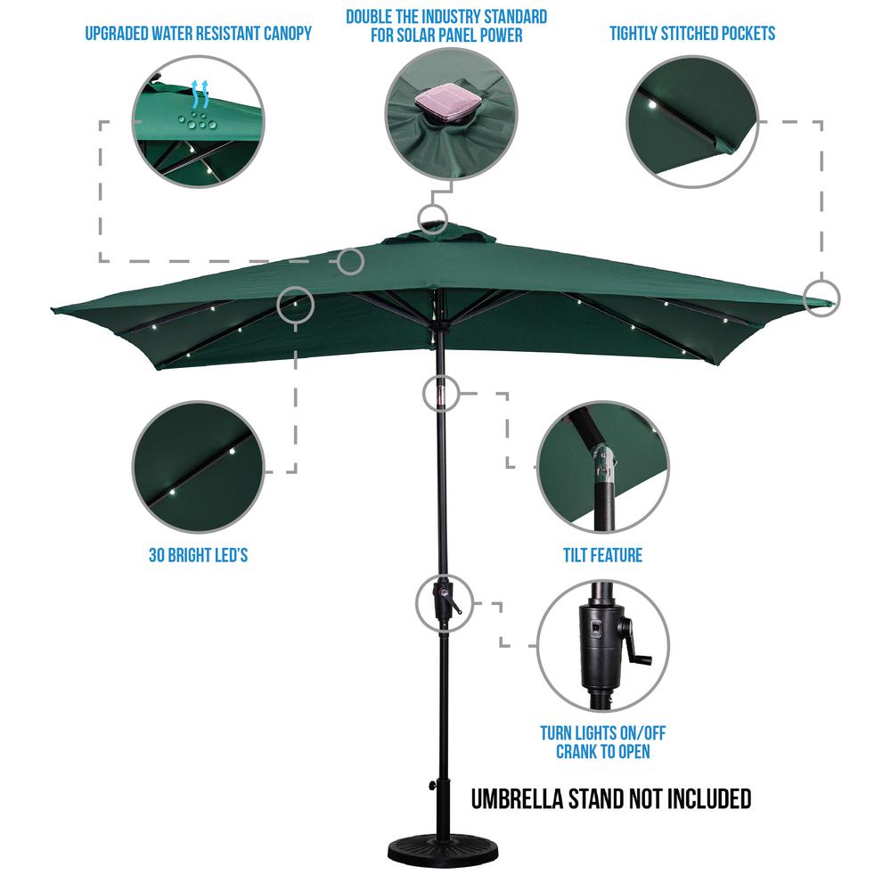 Sun Ray 9 Ft X7 Ft Rectangular Market Patio Umbrella Solar Lighted In Hunter Green 841023 The Home Depot