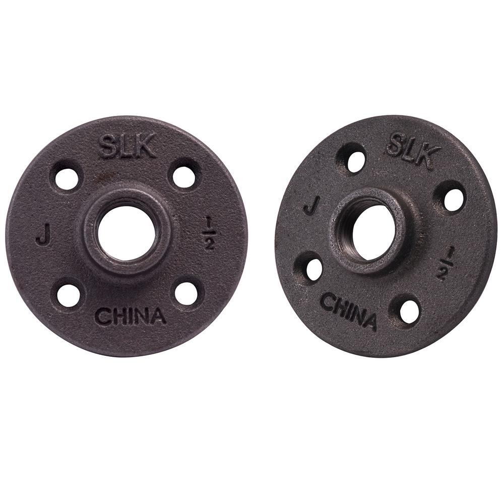 Pipe Decor 1/2 in. Black Iron Pipe Flange (2-Pack)