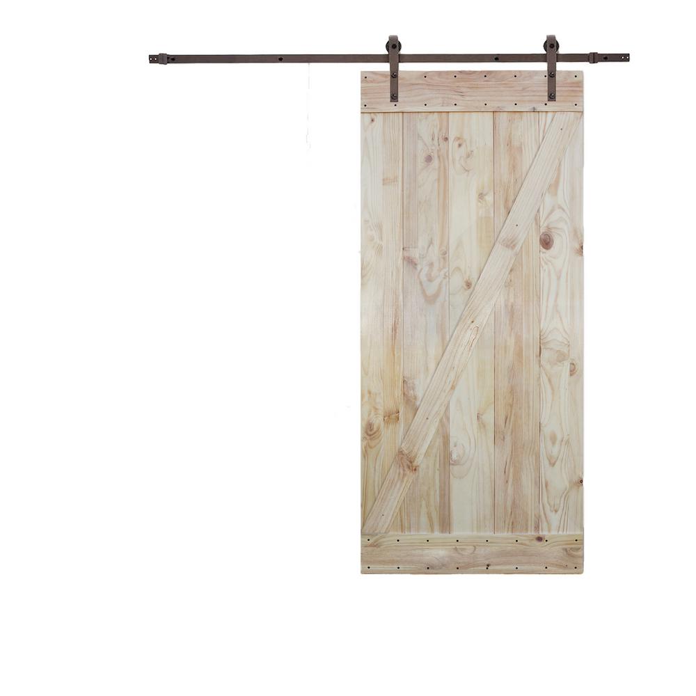 Calhome 36 In X 84 2 Side Z Bar Wood Color Pine Slab Interior 2 Side Z Bar Wood Color Pine Slab Interior Barn Door With 6 Ft Sliding Hardware Kit