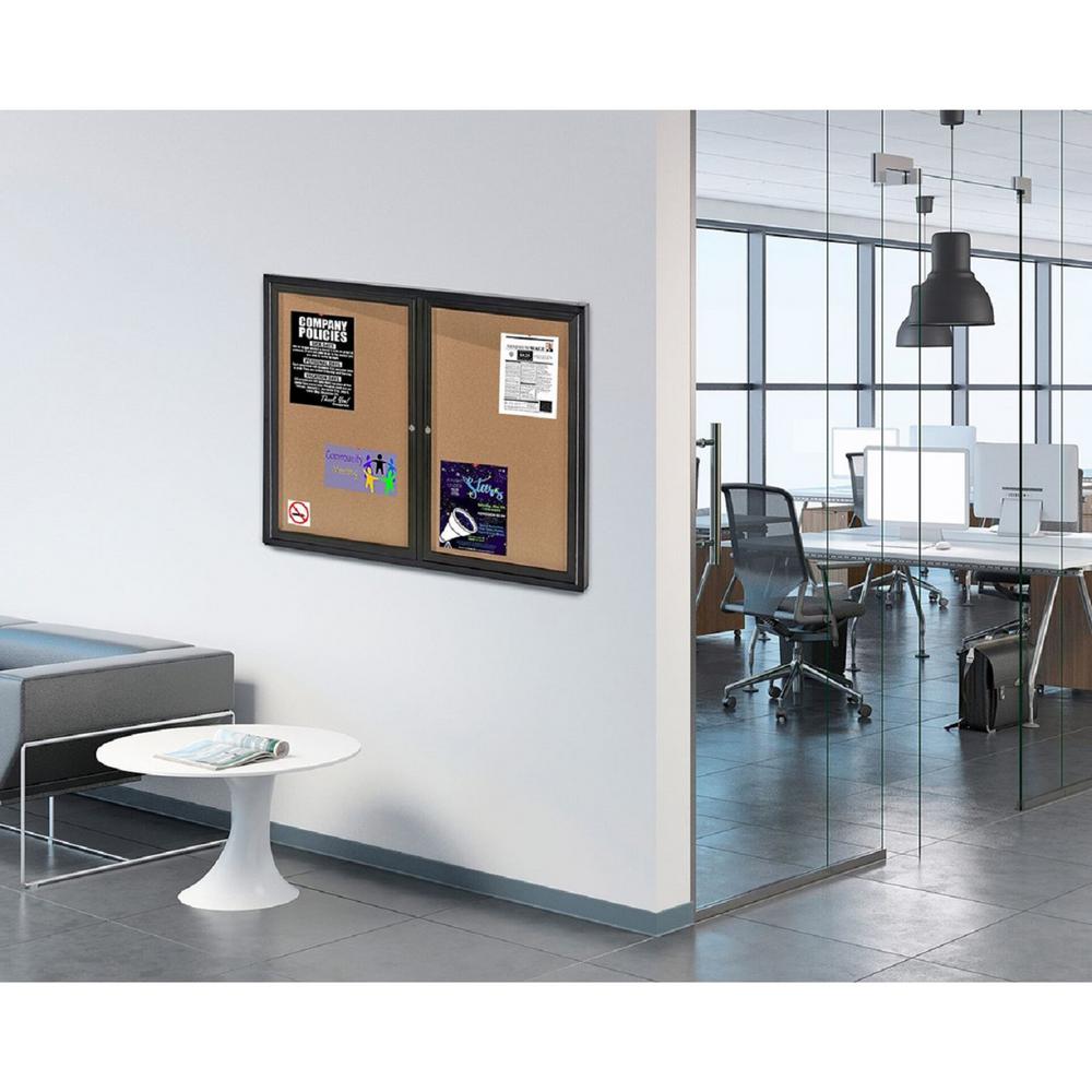 Adiroffice 48 In X 36 In Black Lockable Double Door Enclosed Cork Board Bulletin Memo Board 504 02 Bc The Home Depot